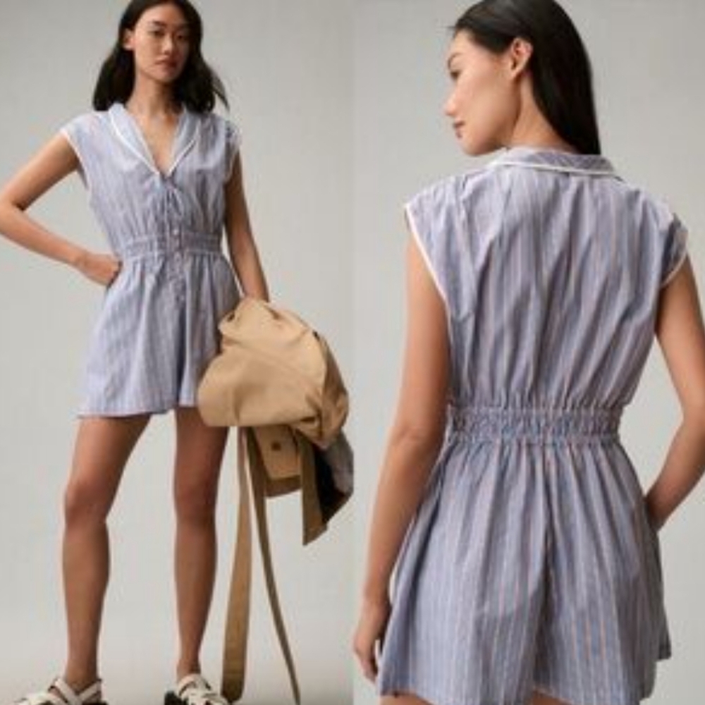 Anthropologie Blue and White Striped Romper